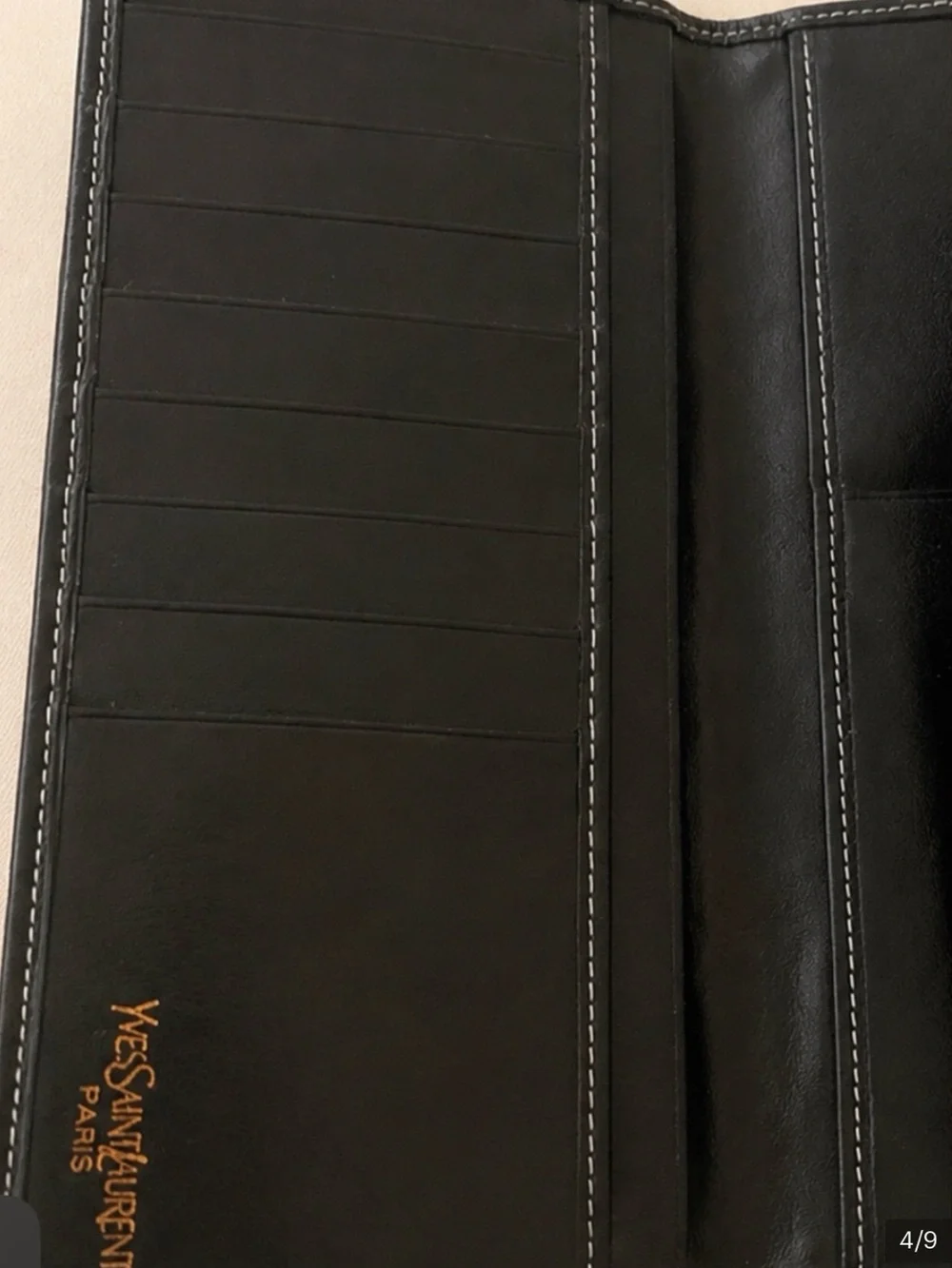 Yves Saint Laurent Black Leather Wallet with White stitching EUC